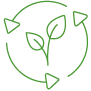 grünes Icon Naturverbundenheit mit 3 Pfeilen die einen Kreis darstellen und 2 Blättern
