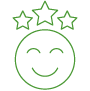 grünes Icon mit einem lächelnden Gesicht und 3 Sternen als Krone
