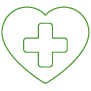 grünes Icon Tiergesundheit ein Herz mit einem Kreuz in der Mitte