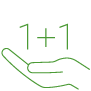 grünes Icon einer Hand und 1+1