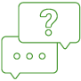 grünes Icon von Sprechblasen mit einem Fragezeichen und 3 Punkten